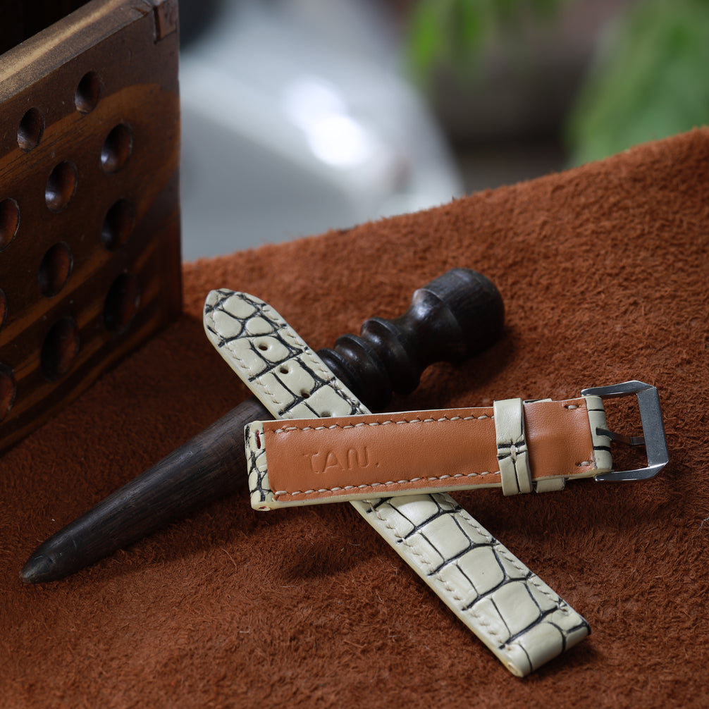Handcrafted Crocodile Leather Watch Strap with Zermatt Lining (Pointed Tip) by Tan