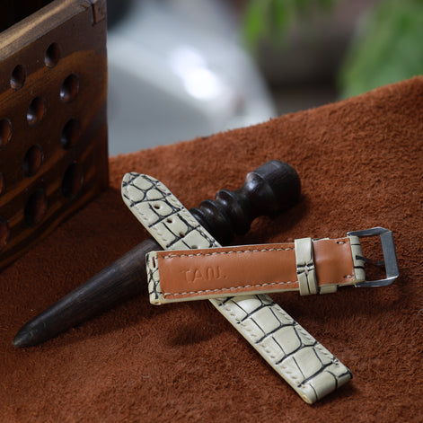 Handcrafted Crocodile Leather Watch Strap with Zermatt Lining (Pointed Tip) by Tan