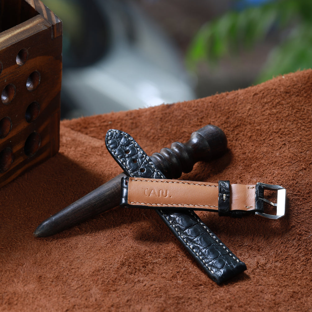 Handcrafted Crocodile Leather Watch Strap with Zermatt Lining (Pointed Tip) by Tan