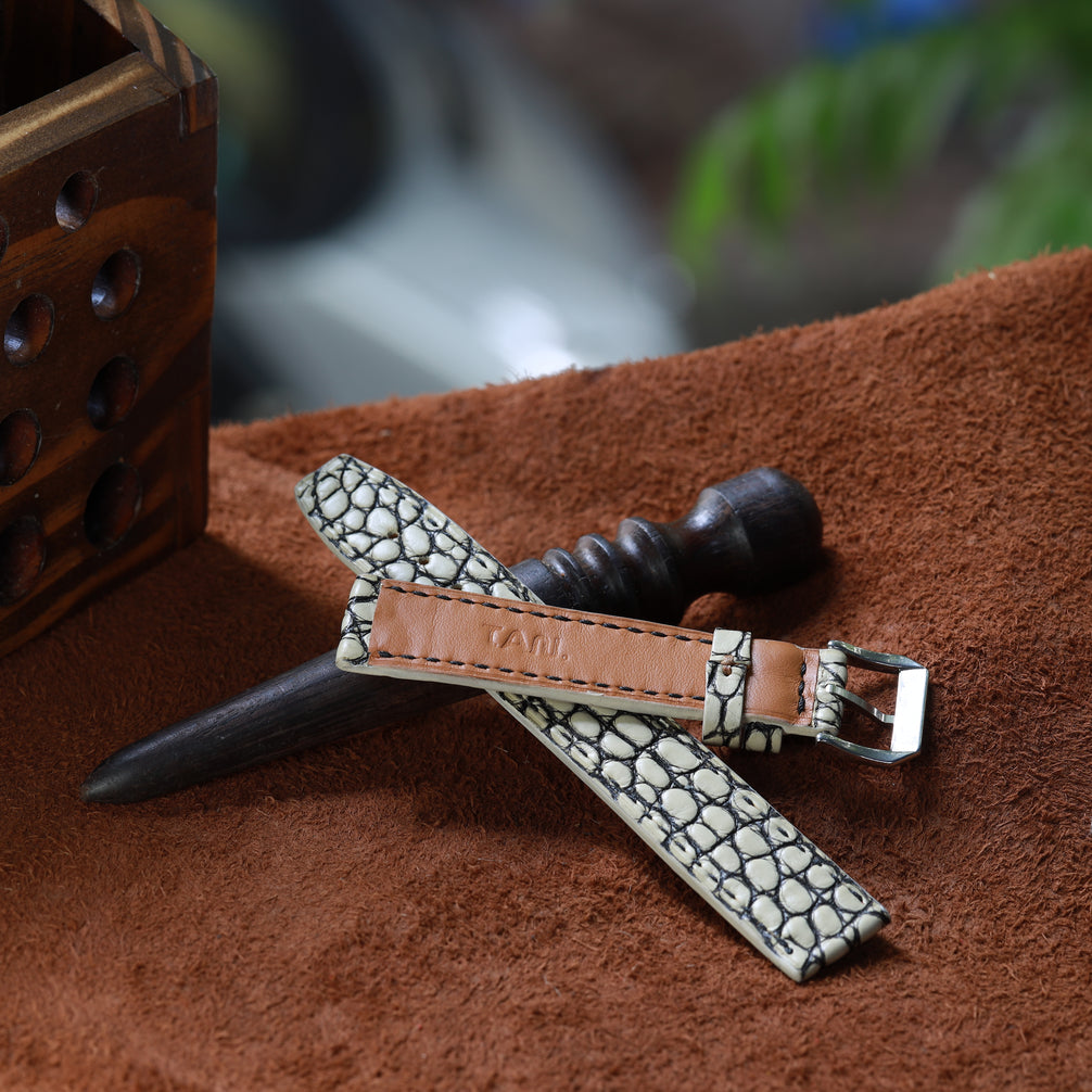 Handcrafted Crocodile Leather Watch Strap with Zermatt Lining (Pointed Tip) by Tan