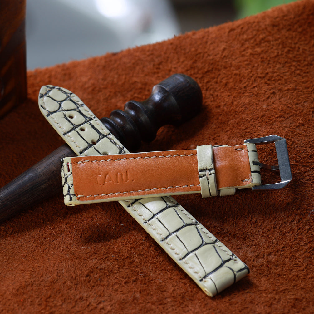 Ivory White Alligator Leather Watch Strap