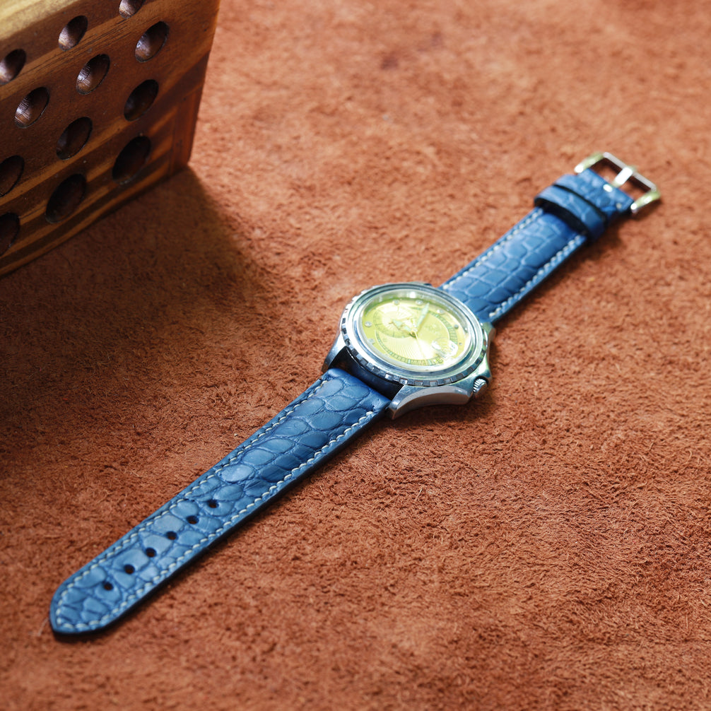 Handcrafted Crocodile Leather Watch Strap with Zermatt Lining (Pointed Tip) by Tan