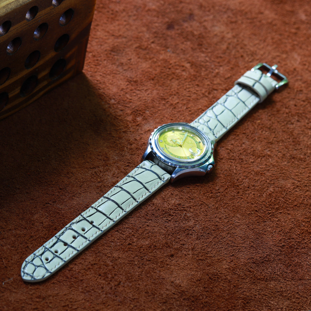 Ivory White Alligator Leather Watch Strap