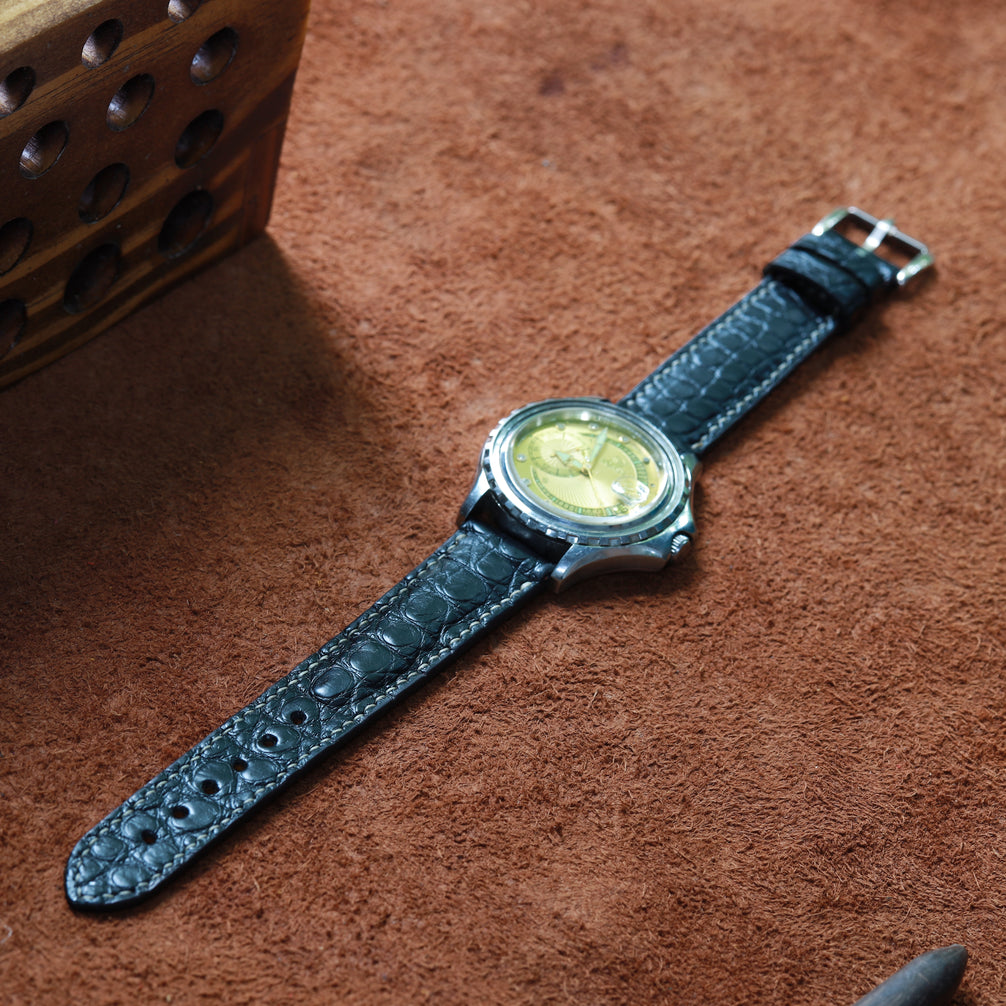 Handcrafted Crocodile Leather Watch Strap with Zermatt Lining (Pointed Tip) by Tan