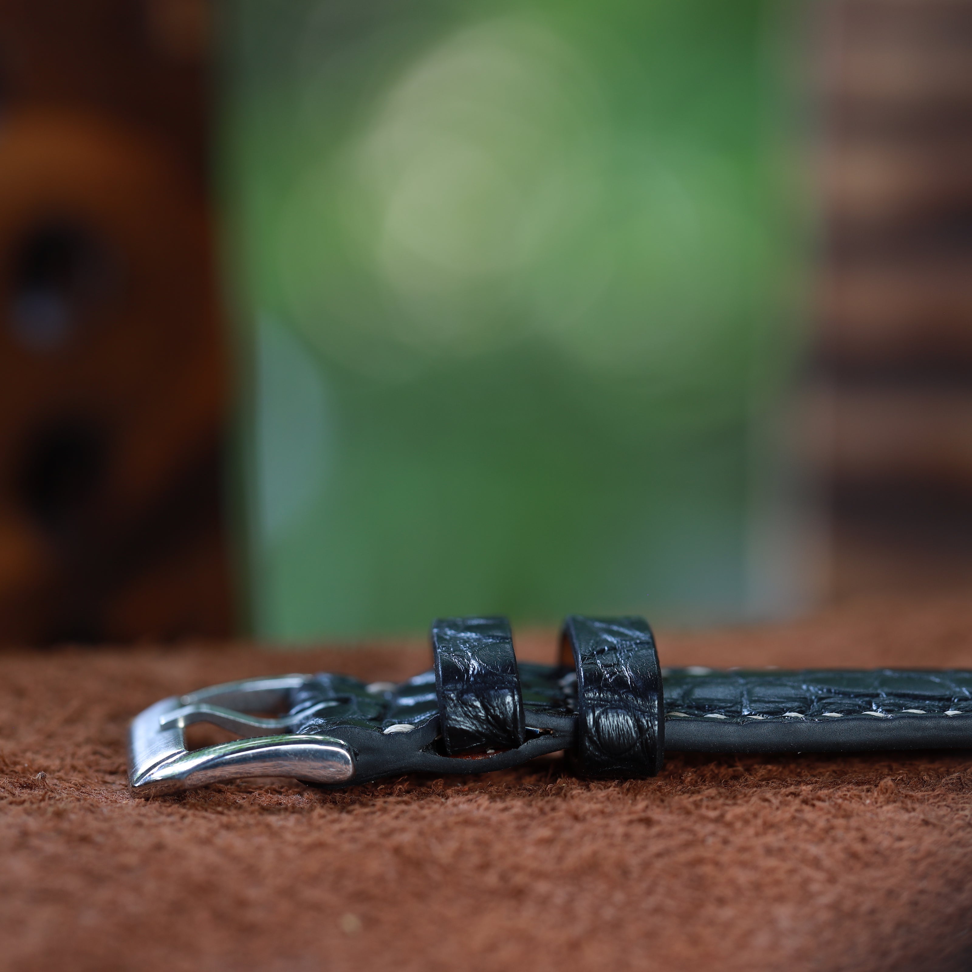 Handcrafted Crocodile Leather Watch Strap with Zermatt Lining (Pointed Tip) by Tan