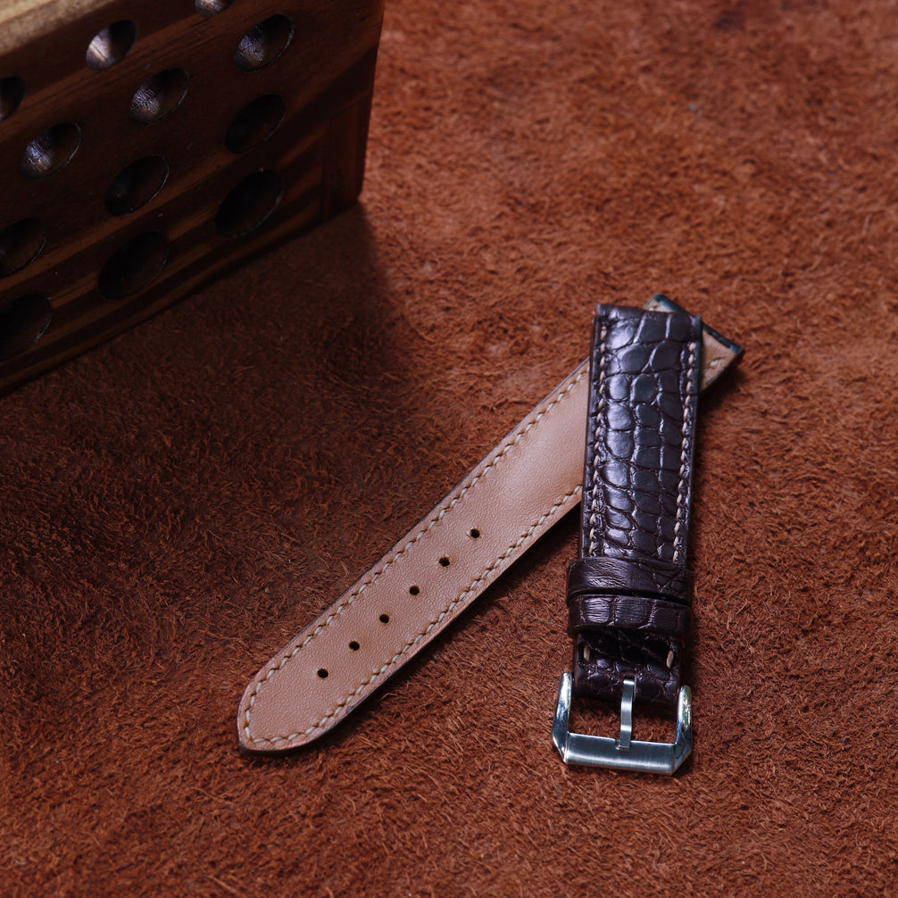 Handcrafted Crocodile Leather Watch Strap with Zermatt Lining (Pointed Tip) by Tan