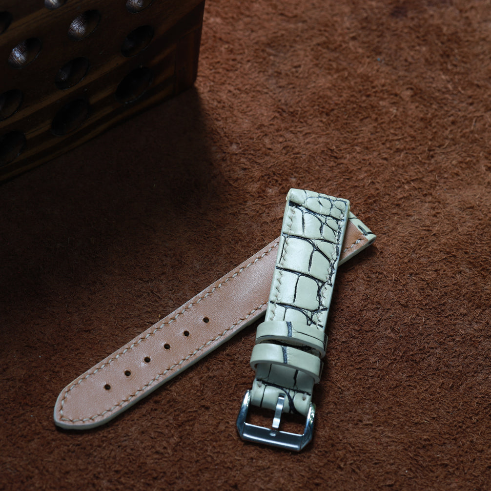 Handcrafted Crocodile Leather Watch Strap with Zermatt Lining (Pointed Tip) by Tan