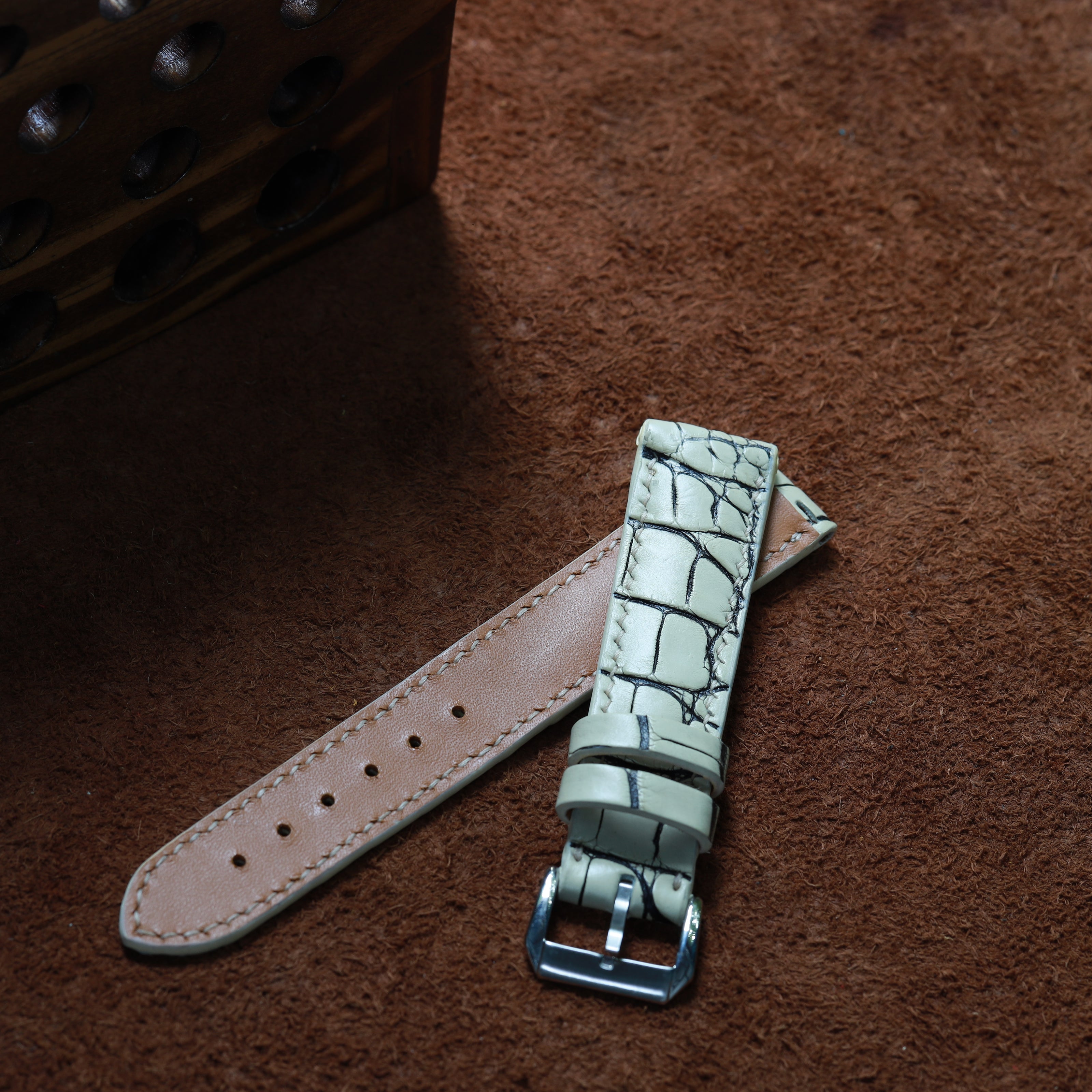 Handcrafted Crocodile Leather Watch Strap with Zermatt Lining (Pointed Tip) by Tan