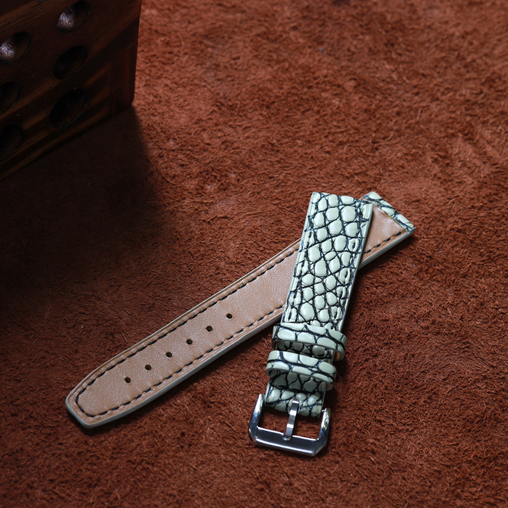 Handcrafted Crocodile Leather Watch Strap with Zermatt Lining (Pointed Tip) by Tan