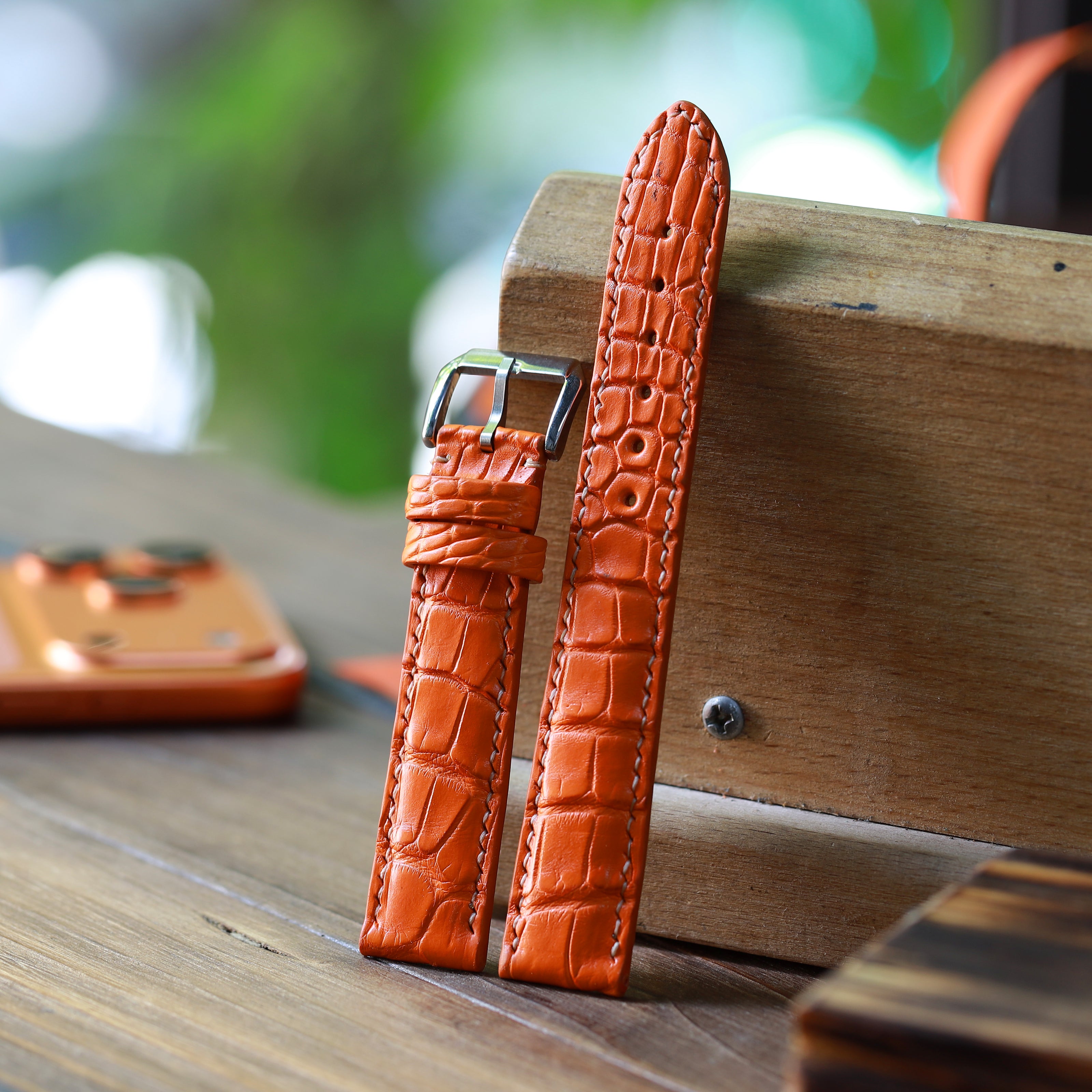Amber Orange Alligator Leather Watch Strap