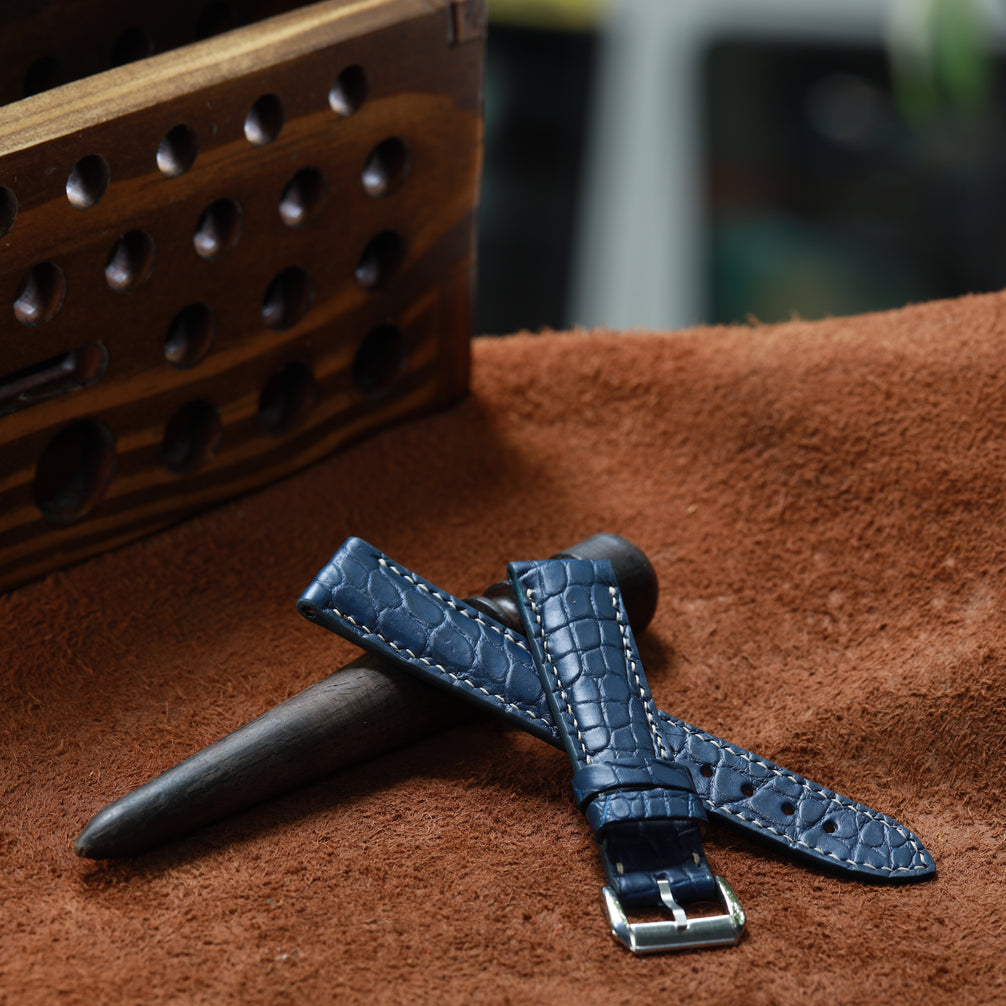 Handcrafted Crocodile Leather Watch Strap with Zermatt Lining (Pointed Tip) by Tan