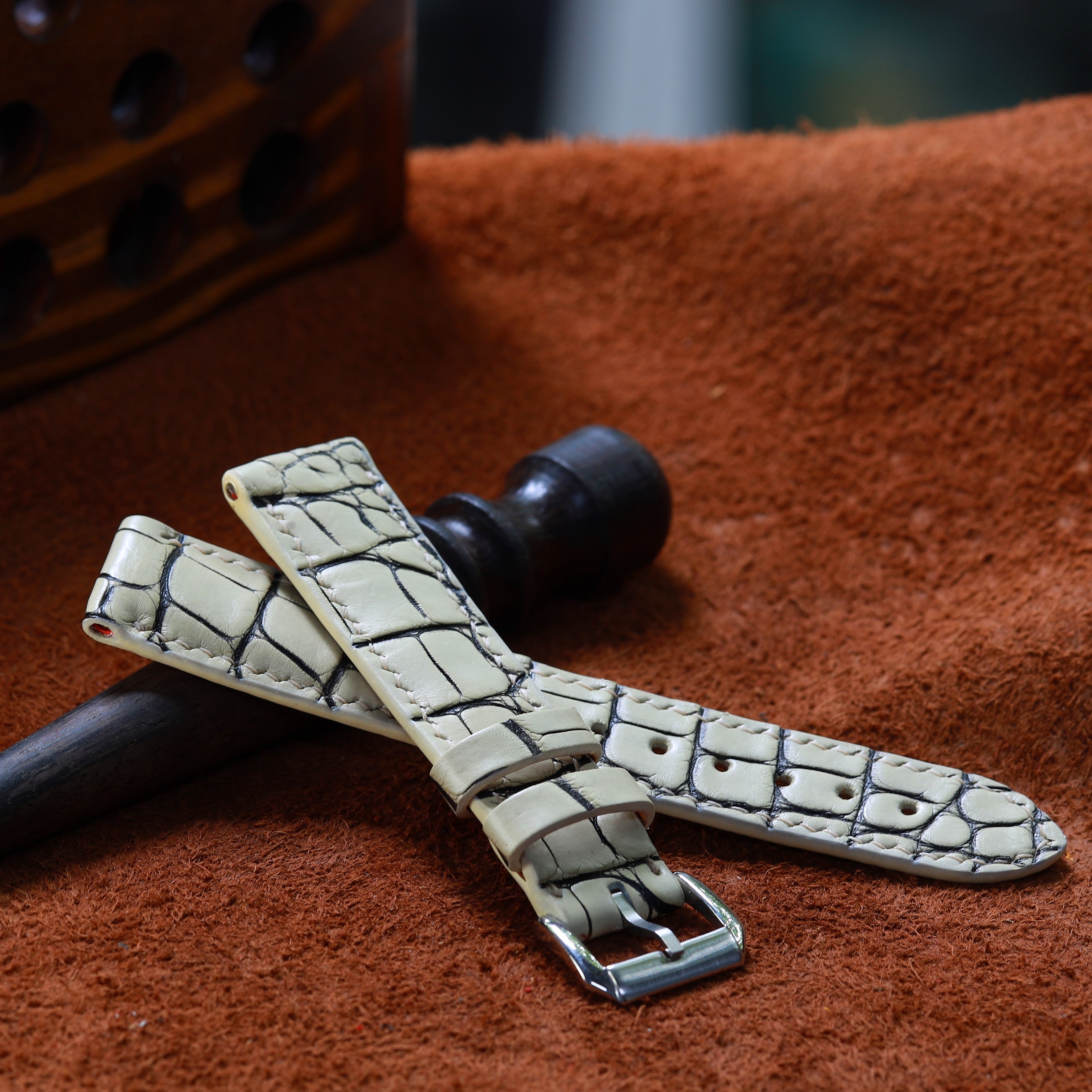 Ivory White Alligator Leather Watch Strap
