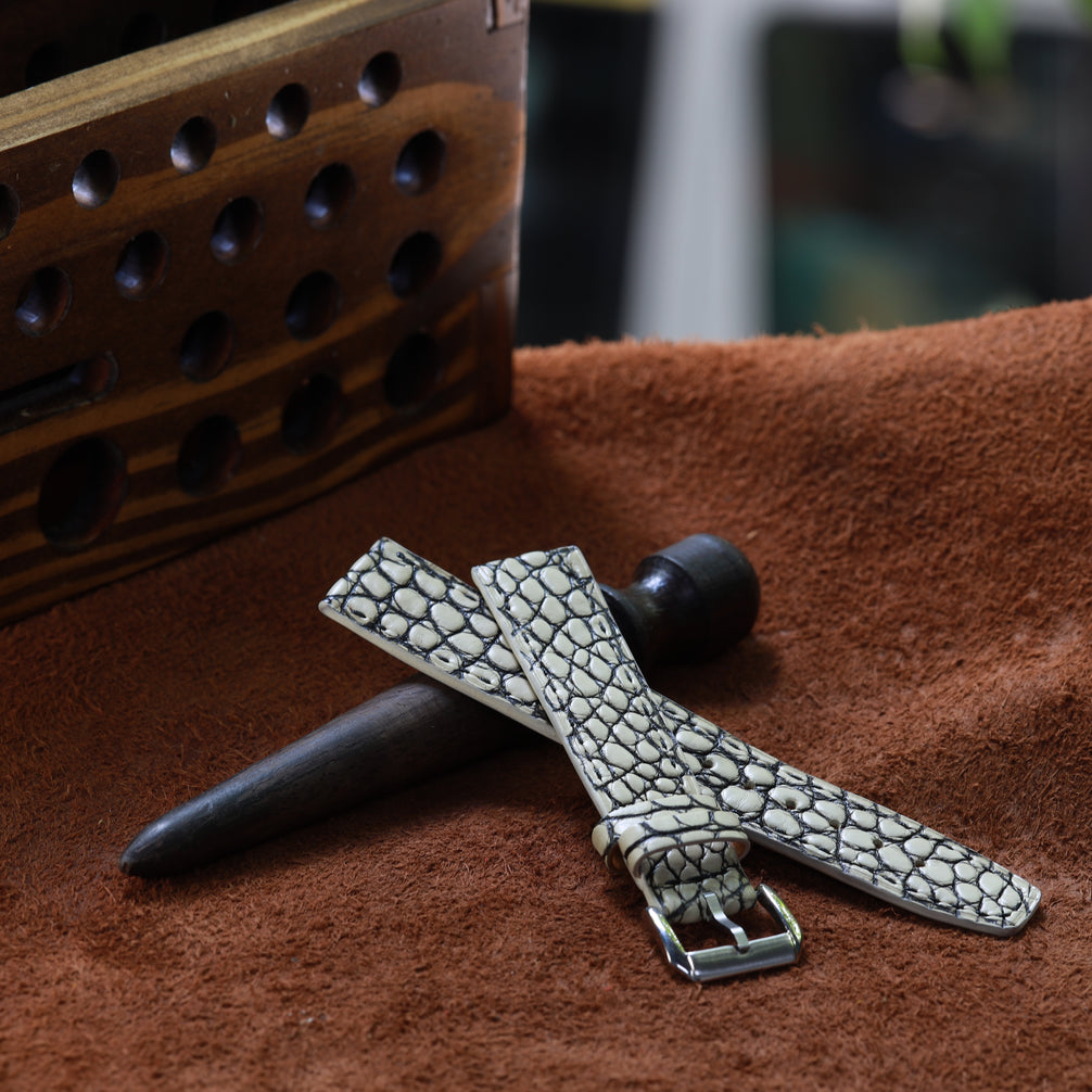 Handcrafted Crocodile Leather Watch Strap with Zermatt Lining (Pointed Tip) by Tan