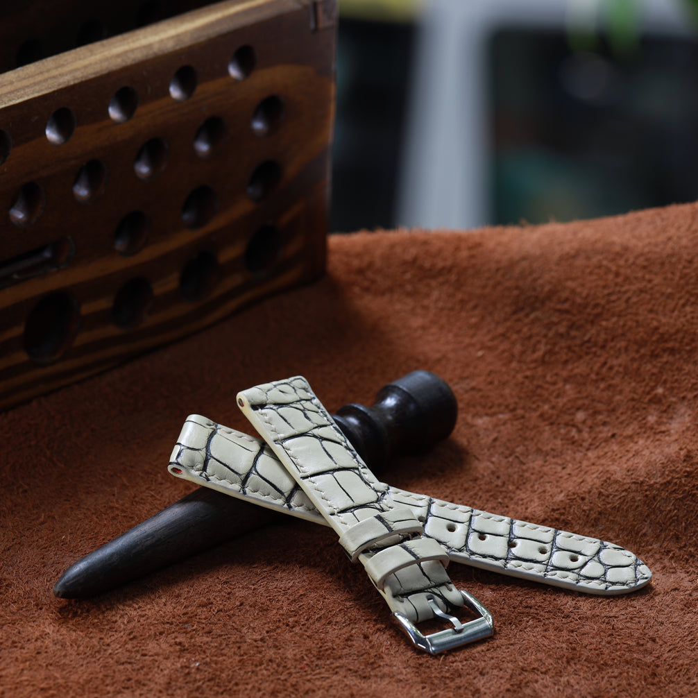 Handcrafted Crocodile Leather Watch Strap with Zermatt Lining (Pointed Tip) by Tan