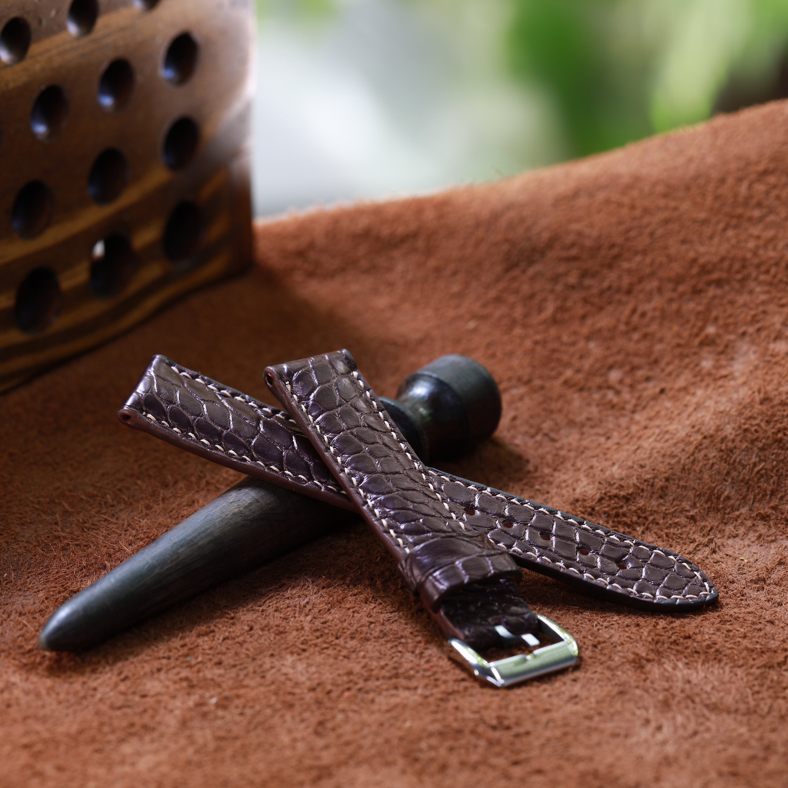 Handcrafted Crocodile Leather Watch Strap with Zermatt Lining (Pointed Tip) by Tan