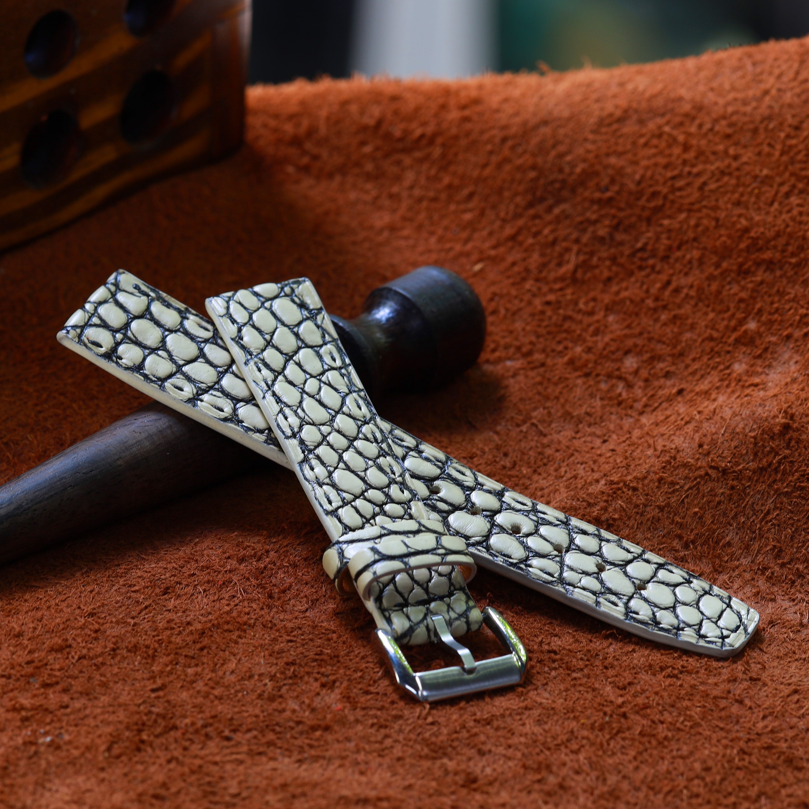 Ivory White Alligator Leather Watch Strap