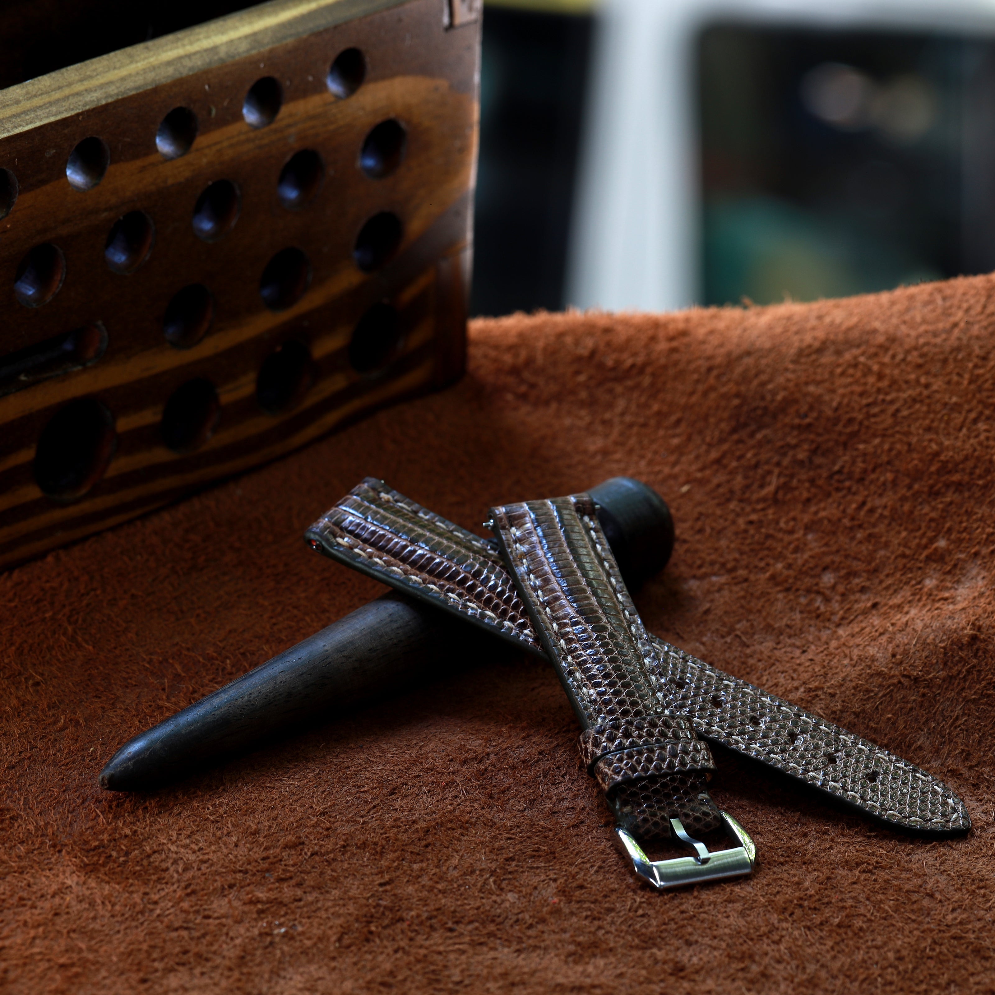 Handcrafted Lizard Leather Watch Strap with Zermatt Lining (Pointed Tip) by Tan