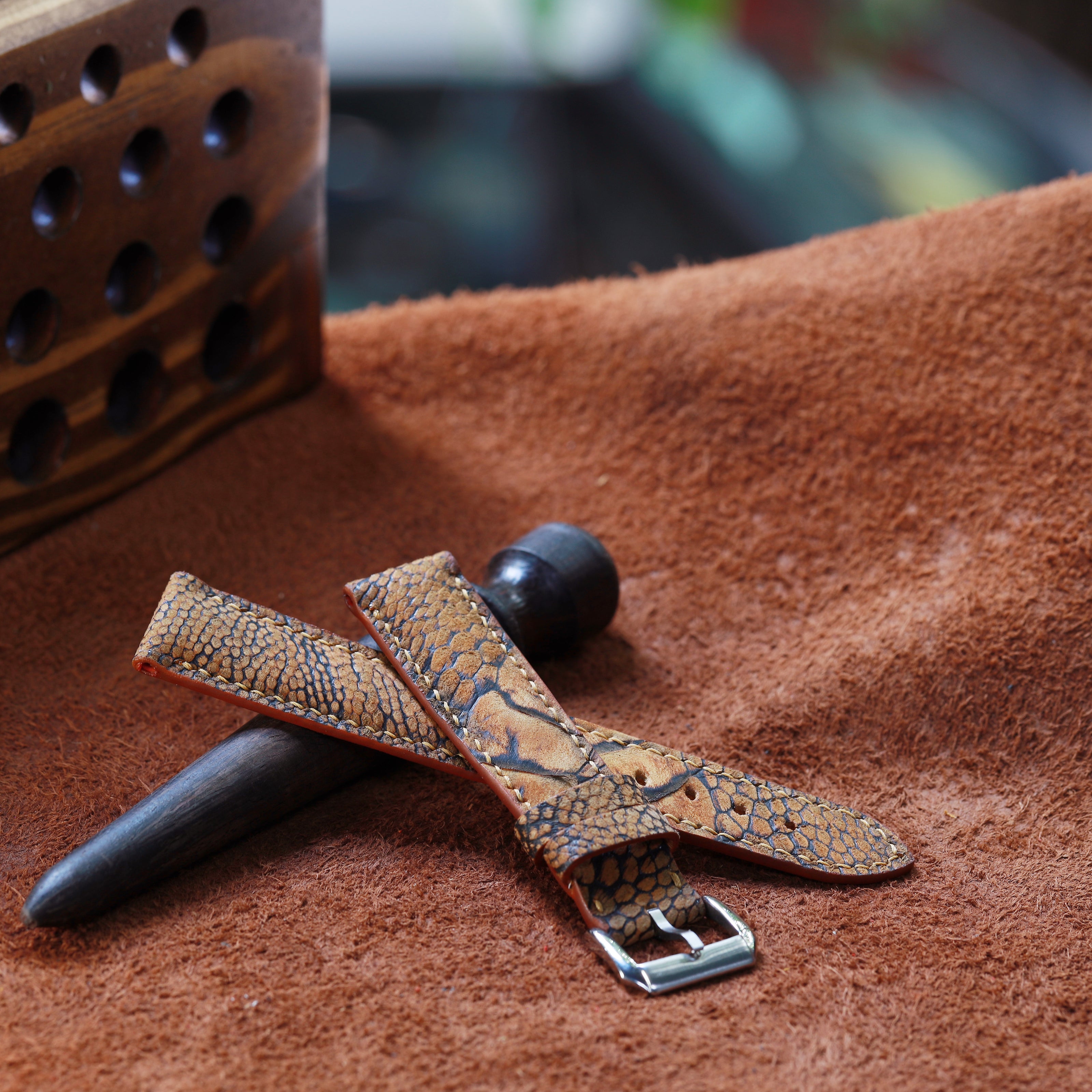 Handcrafted Ostrich Leather Watch Strap with Zermatt Lining (Pointed Tip) by Tan