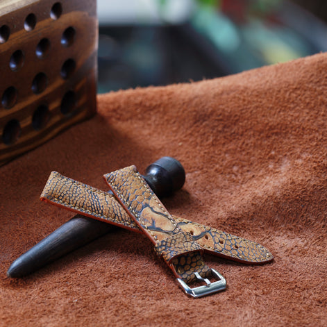 Handcrafted Ostrich Leather Watch Strap with Zermatt Lining (Pointed Tip) by Tan