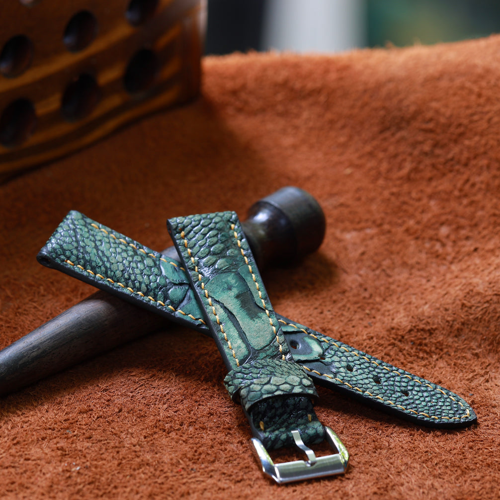 Green Ostrich Leg Leather Watch Strap (Scaled)