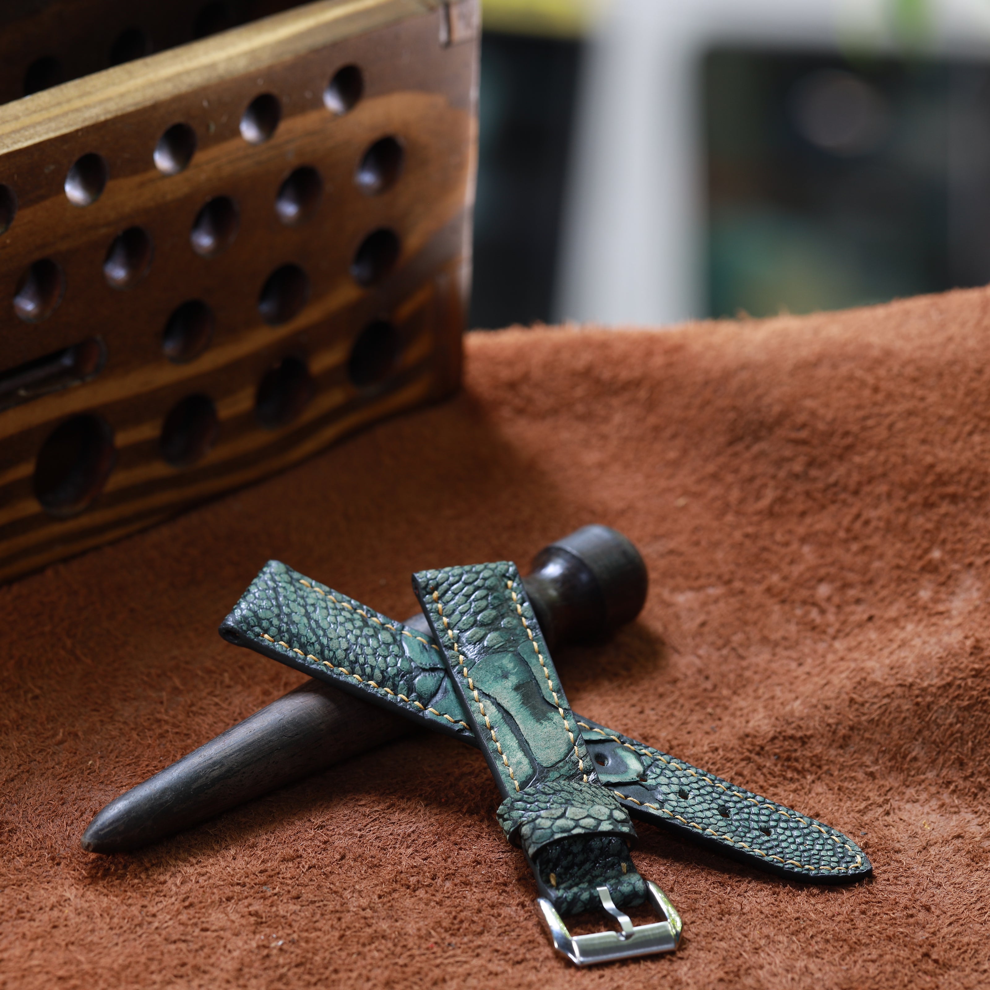 Handcrafted Ostrich Leather Watch Strap with Zermatt Lining (Pointed Tip) by Tan