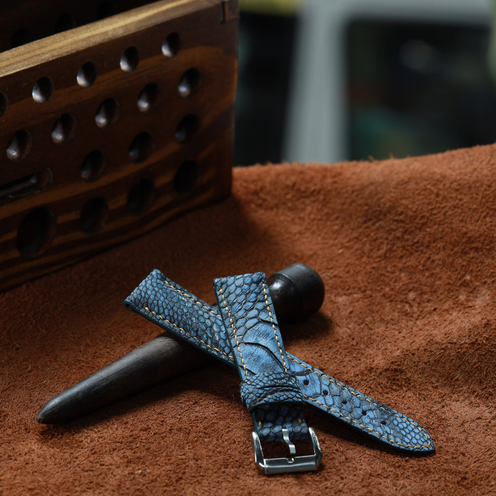 Handcrafted Ostrich Leather Watch Strap with Zermatt Lining (Pointed Tip) by Tan