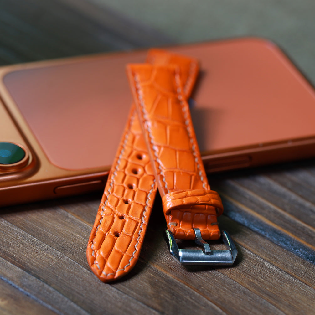 Amber Orange Alligator Leather Watch Strap