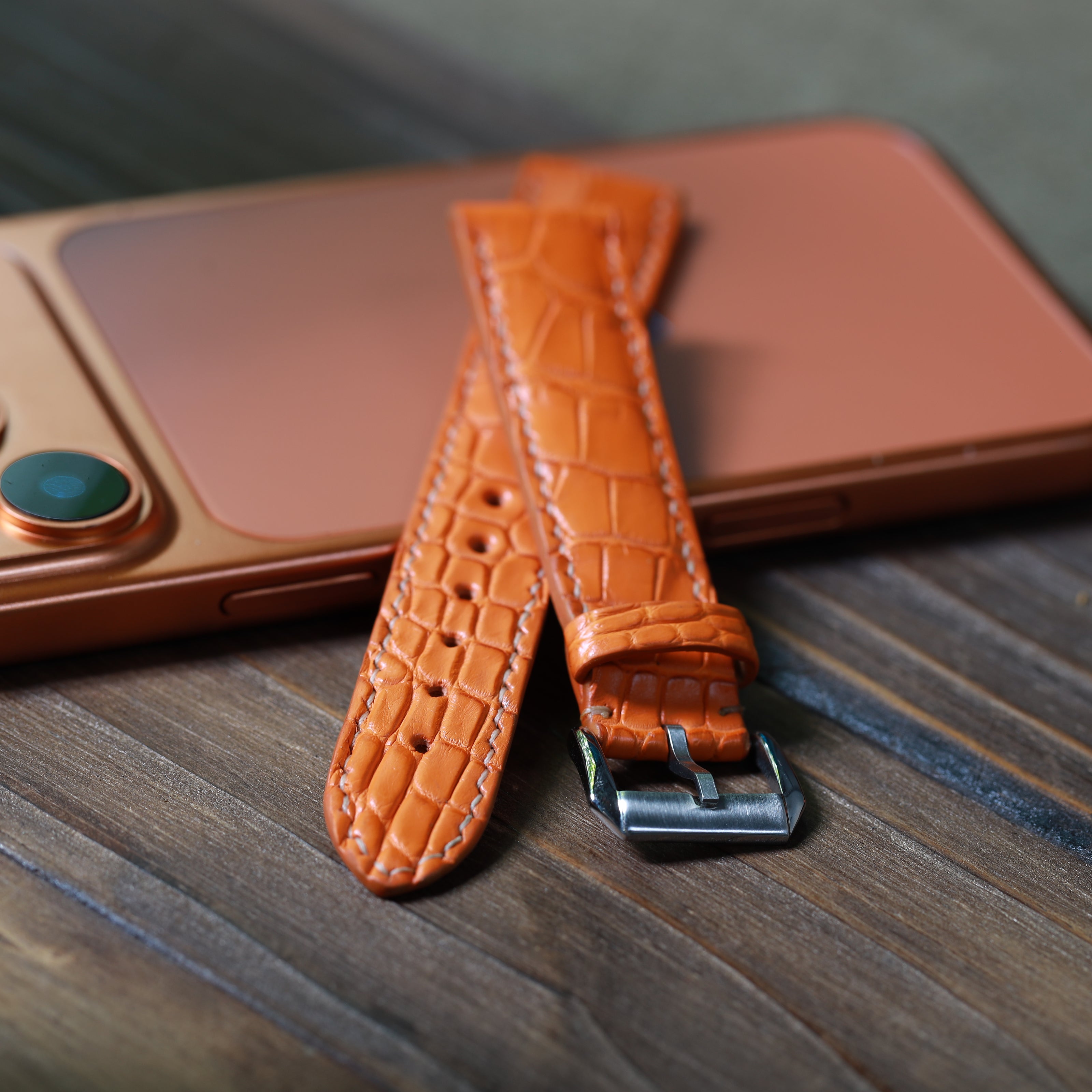 Handcrafted Crocodile Strap – Amber Flame by Tan