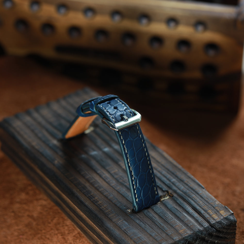 Handcrafted Crocodile Leather Watch Strap with Zermatt Lining (Pointed Tip) by Tan