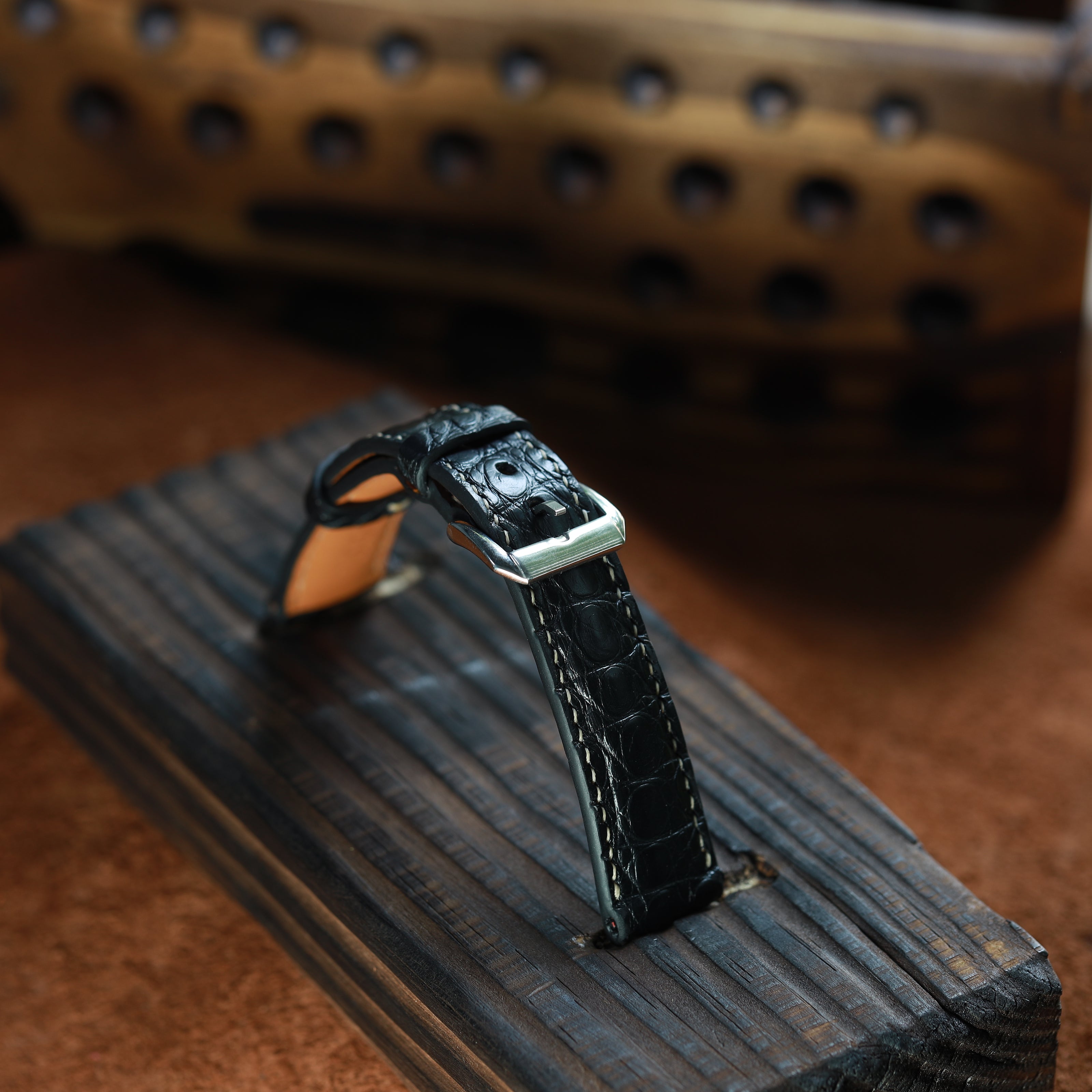 Handcrafted Crocodile Leather Watch Strap with Zermatt Lining (Pointed Tip) by Tan