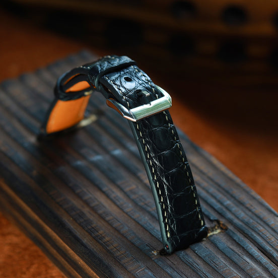 Midnight Black Alligator Leather Watch Strap