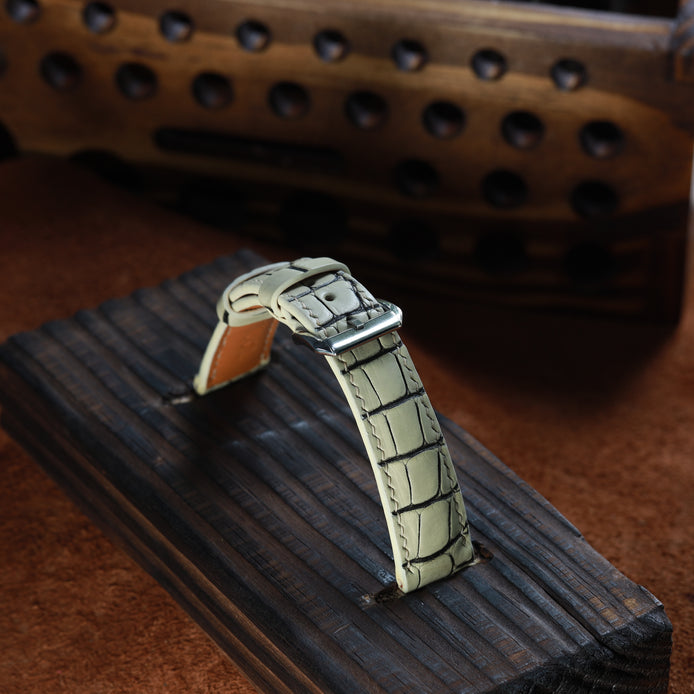 Handcrafted Crocodile Leather Watch Strap with Zermatt Lining (Pointed Tip) by Tan