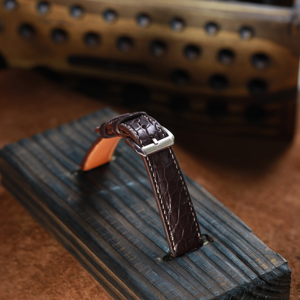 Handcrafted Crocodile Leather Watch Strap with Zermatt Lining (Pointed Tip) by Tan