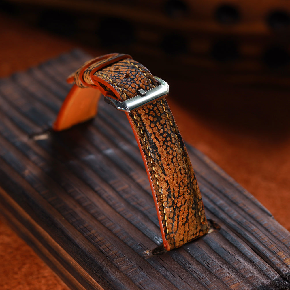 Brown Waxed Ostrich Leg Leather Watch Strap (Smooth)