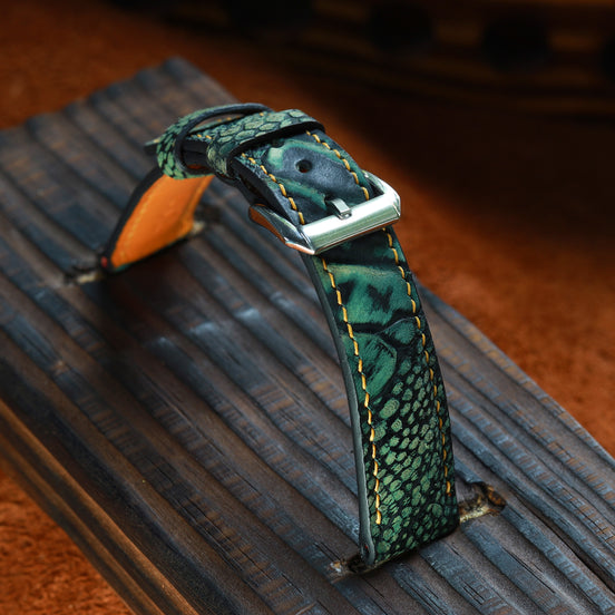 Green Ostrich Leg Leather Watch Strap (Scaled)