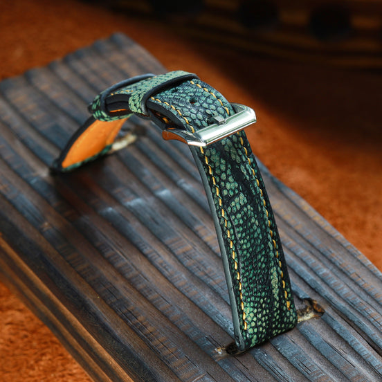 Green Waxed Ostrich Leg Leather Watch Strap (Smooth)