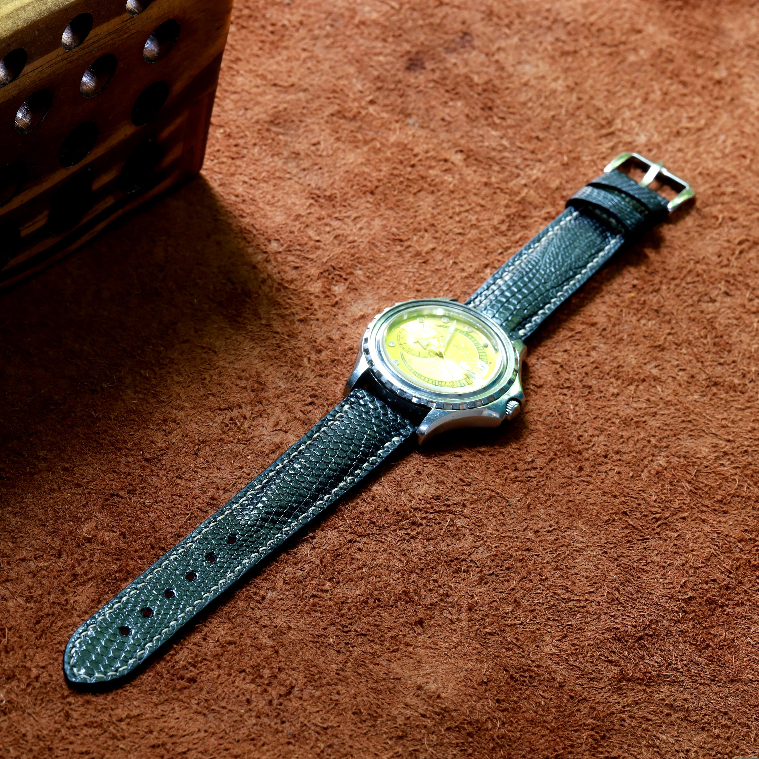 Handcrafted Lizard Leather Watch Strap with Zermatt Lining (Pointed Tip) by Tan