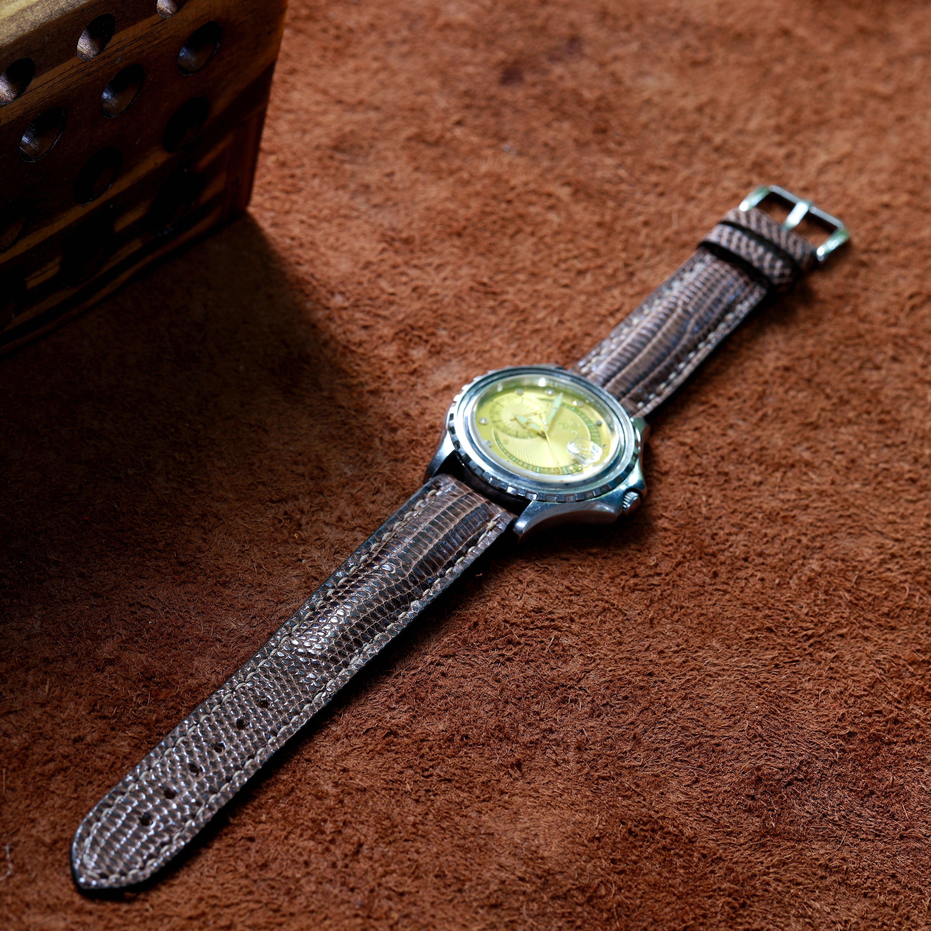 Handcrafted Lizard Leather Watch Strap with Zermatt Lining (Pointed Tip) by Tan