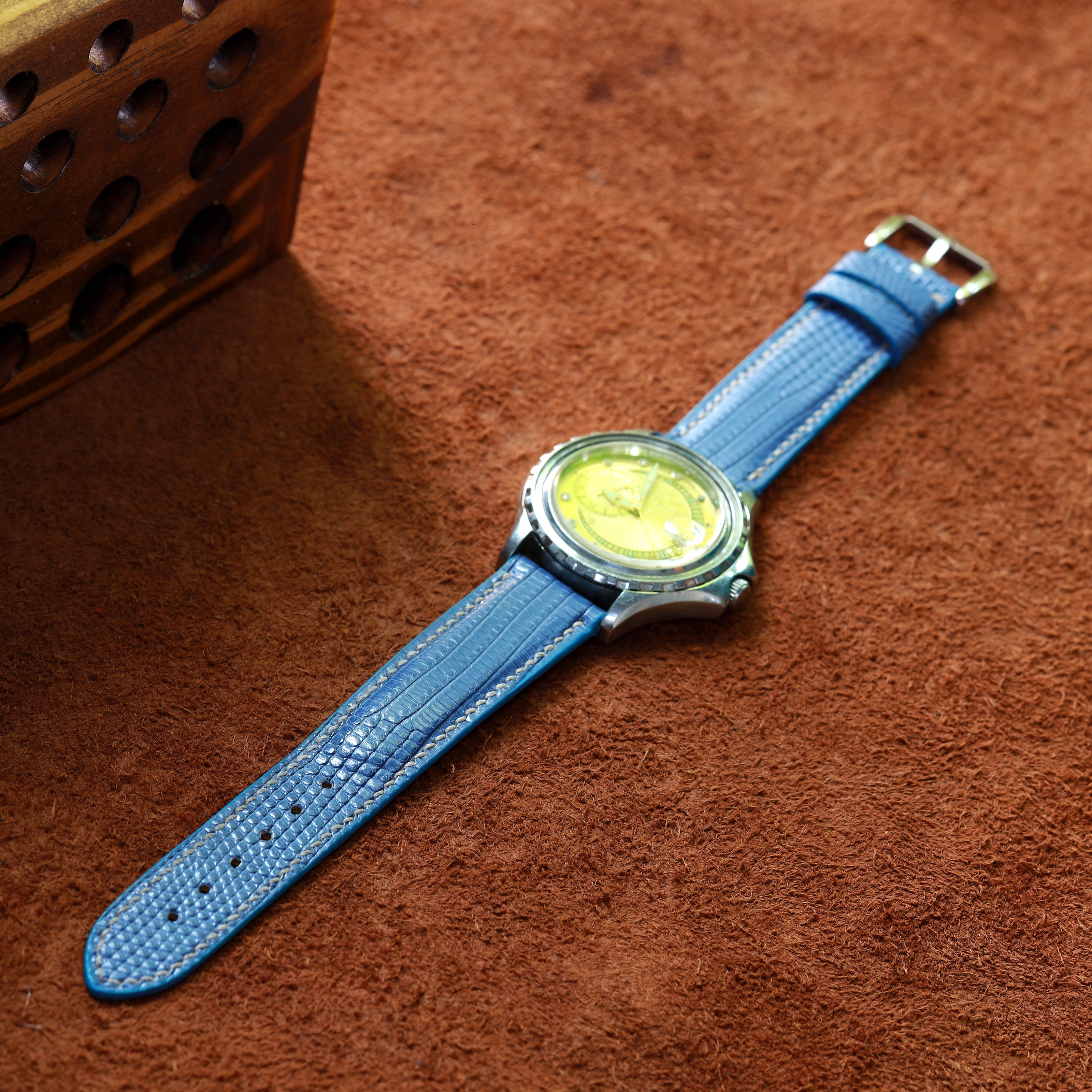 Handcrafted Lizard Leather Watch Strap with Zermatt Lining (Pointed Tip) by Tan