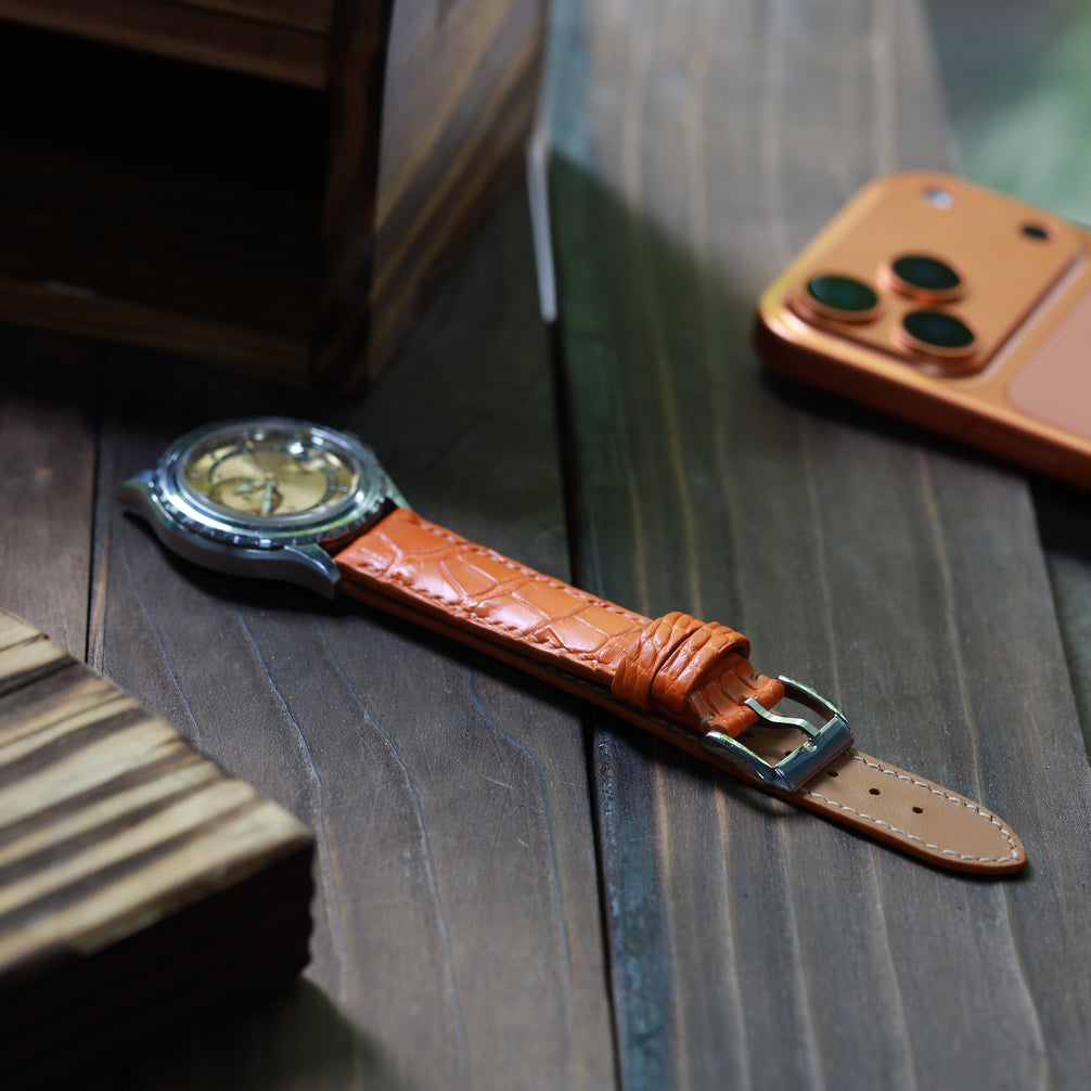 Handcrafted Crocodile Strap – Amber Flame by Tan