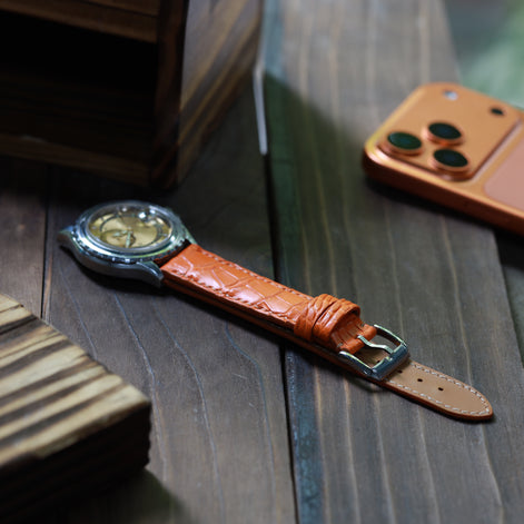 Handcrafted Crocodile Strap – Amber Flame by Tan