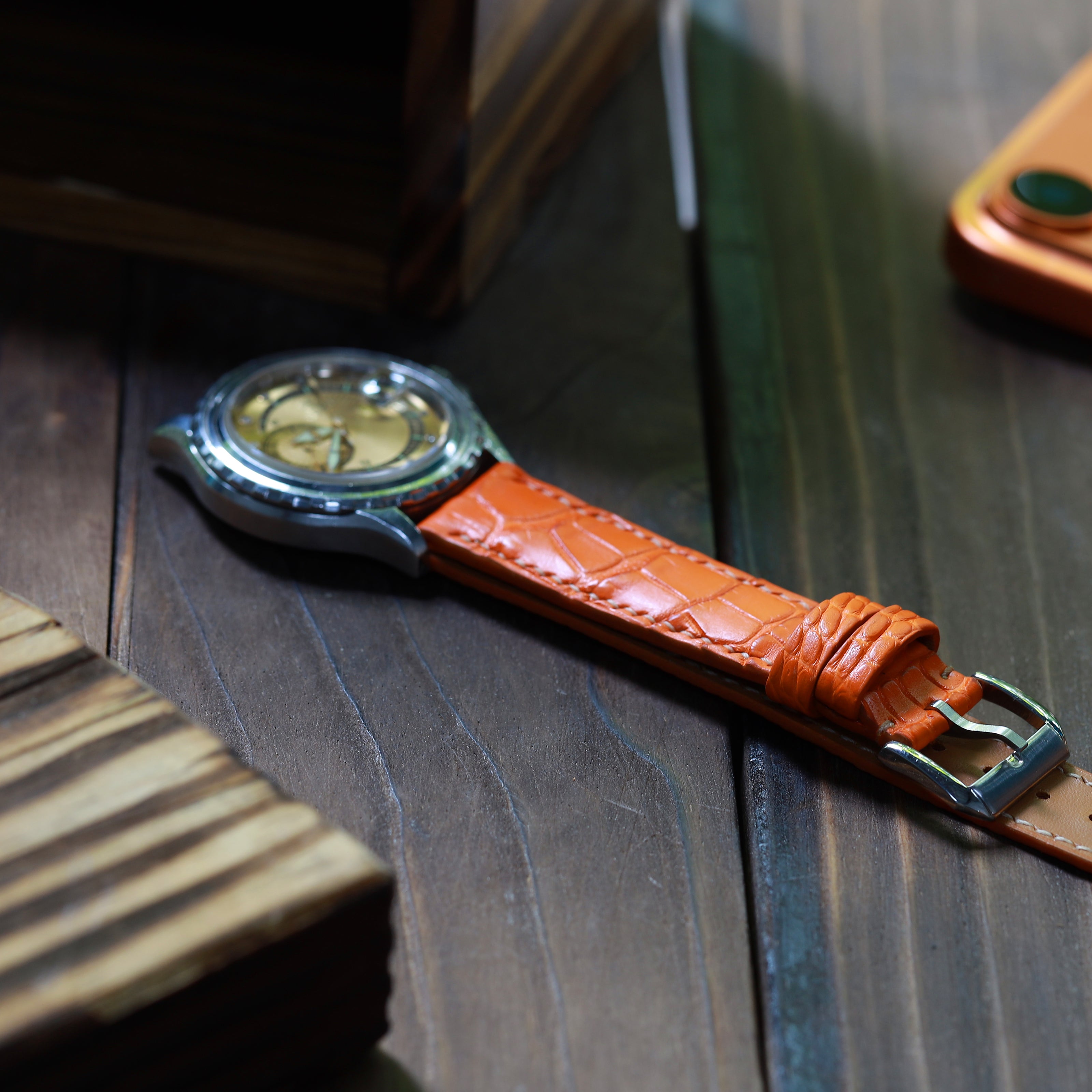 Amber Orange Alligator Leather Watch Strap