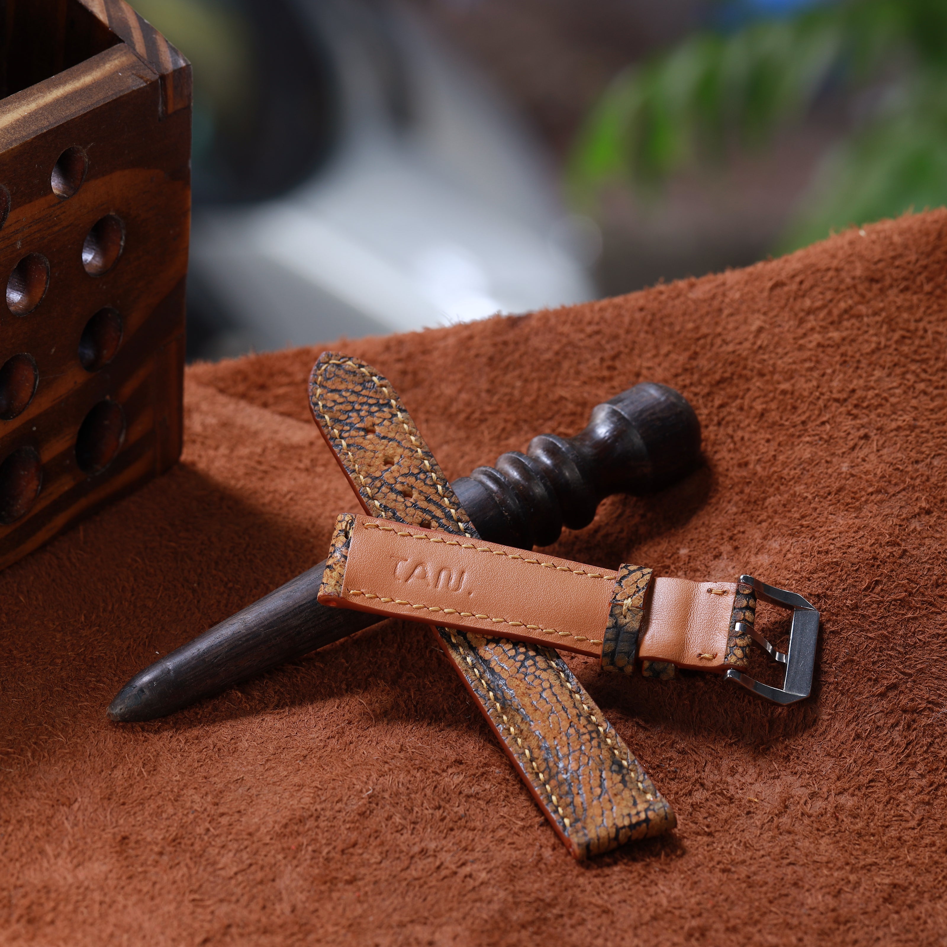 Handcrafted Ostrich Leather Watch Strap with Zermatt Lining (Pointed Tip) by Tan