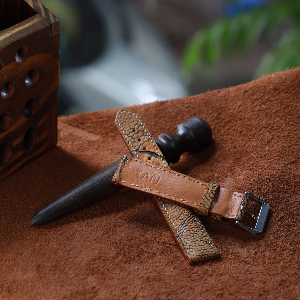 Handcrafted Ostrich Leather Watch Strap with Zermatt Lining (Pointed Tip) by Tan