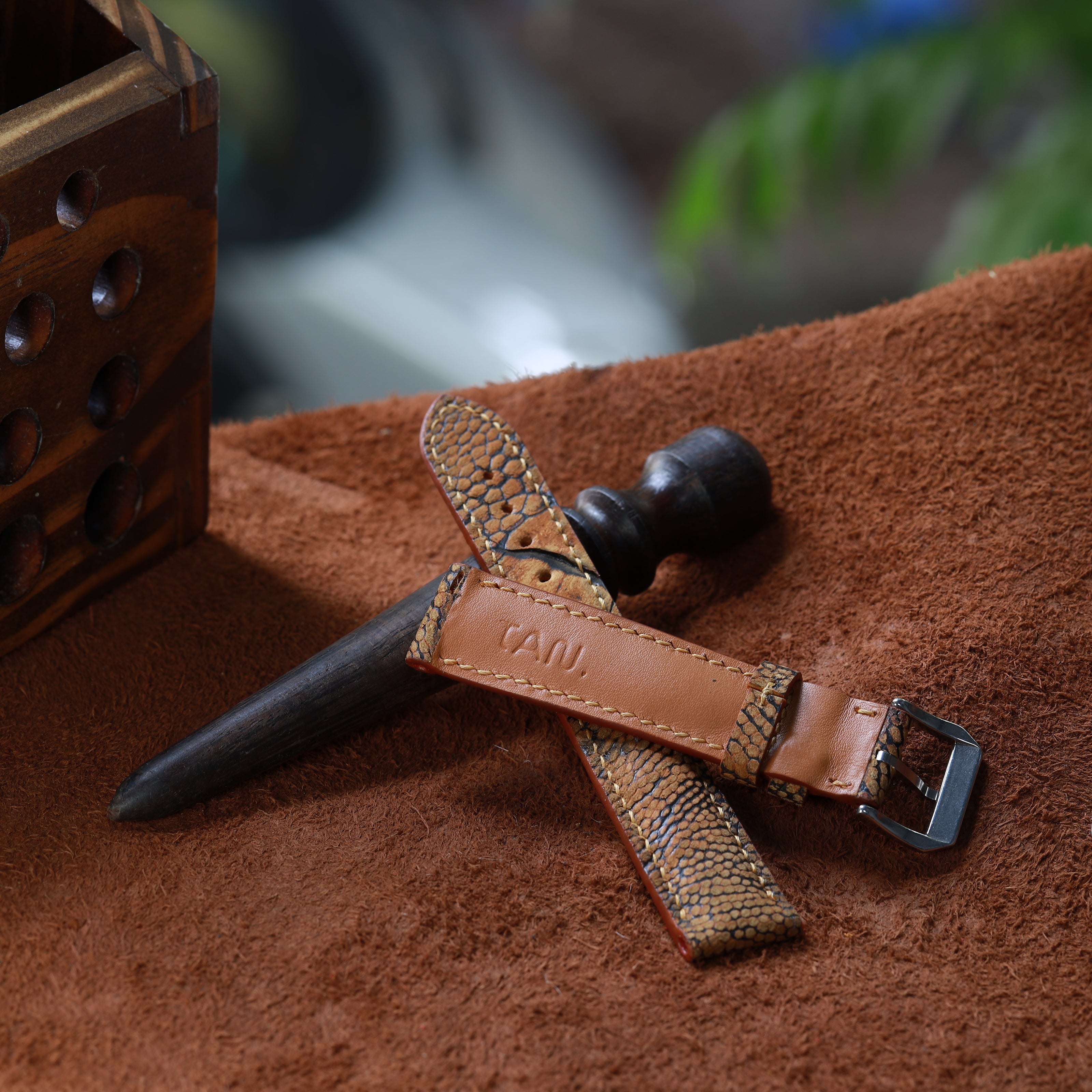 Handcrafted Ostrich Leather Watch Strap with Zermatt Lining (Pointed Tip) by Tan