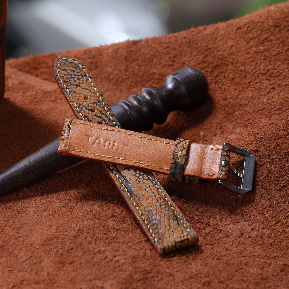Brown Waxed Ostrich Leg Leather Watch Strap (Smooth)
