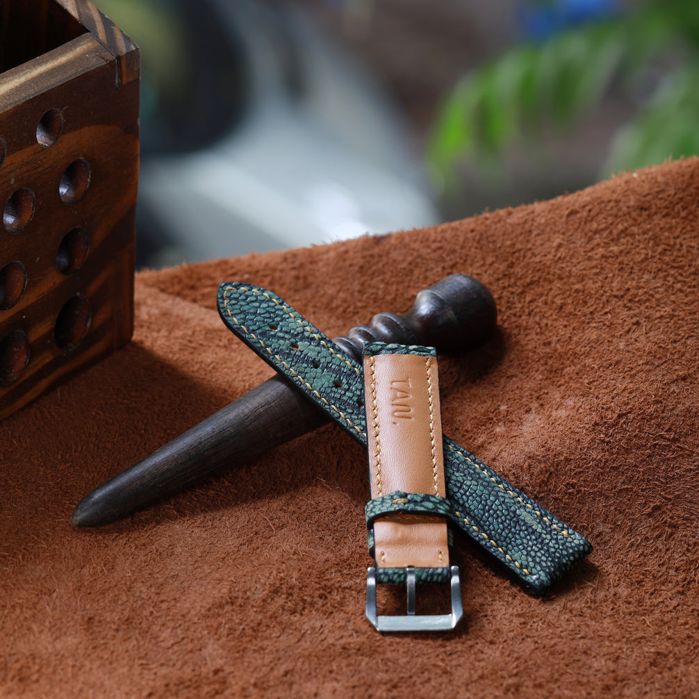 Handcrafted Ostrich Leather Watch Strap with Zermatt Lining (Pointed Tip) by Tan