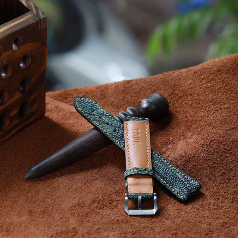 Handcrafted Ostrich Leather Watch Strap with Zermatt Lining (Pointed Tip) by Tan