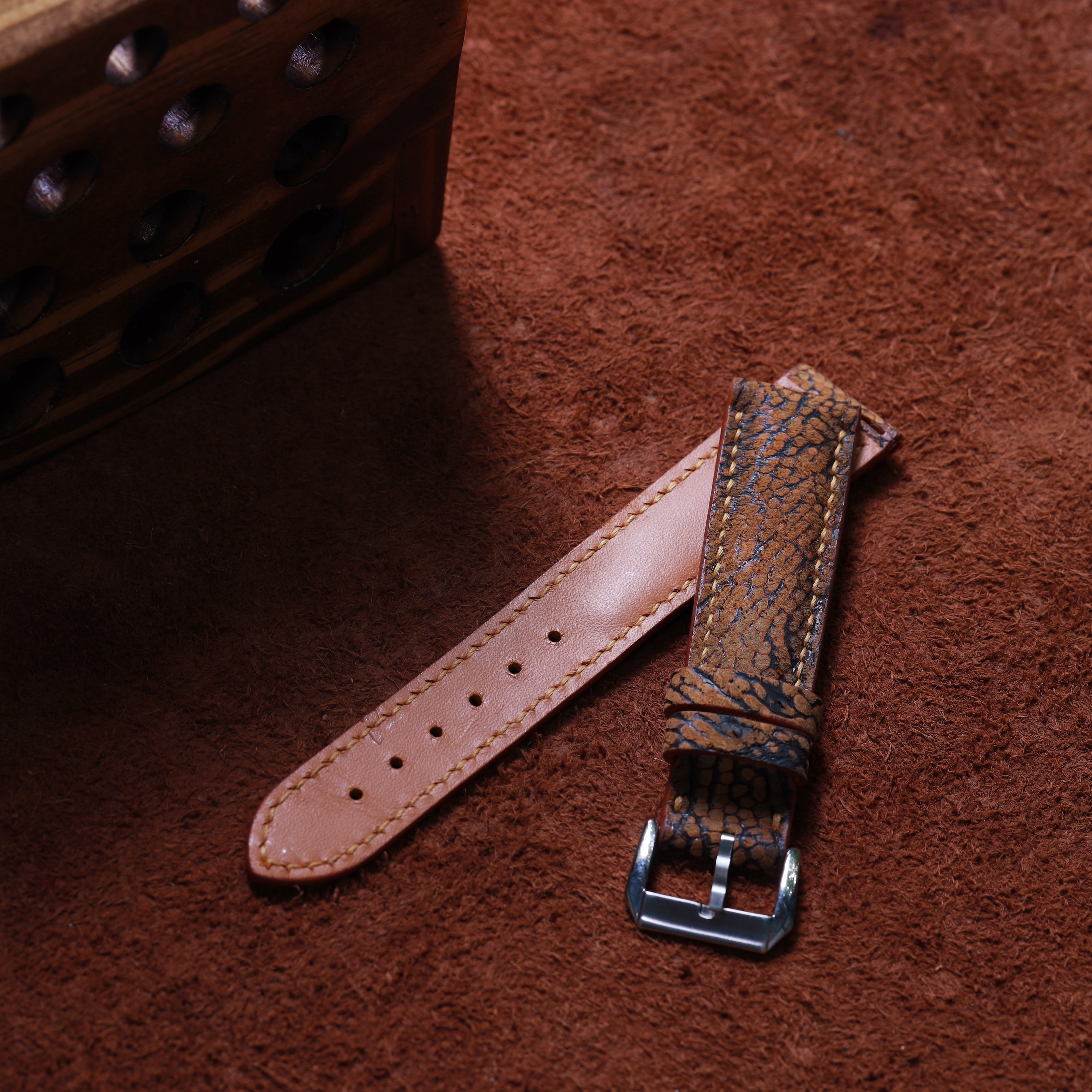Handcrafted Ostrich Leather Watch Strap with Zermatt Lining (Pointed Tip) by Tan