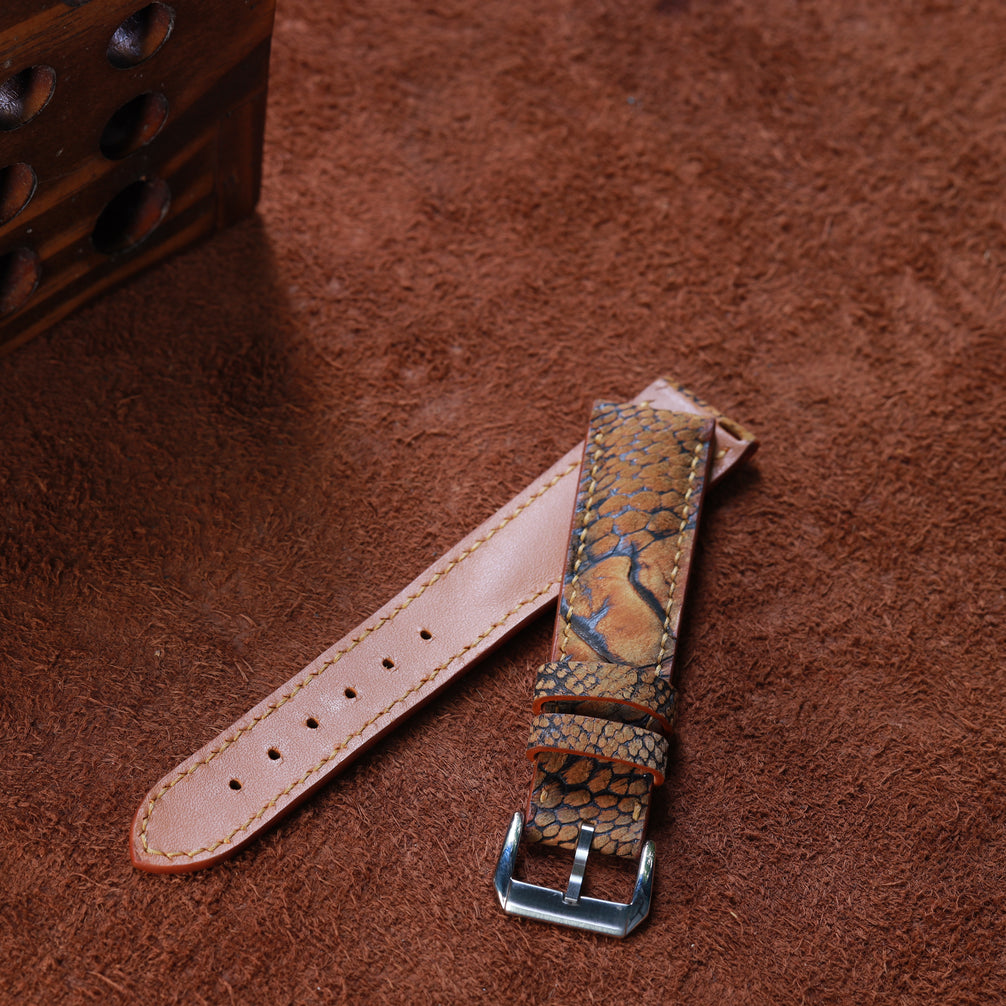 Handcrafted Ostrich Leather Watch Strap with Zermatt Lining (Pointed Tip) by Tan